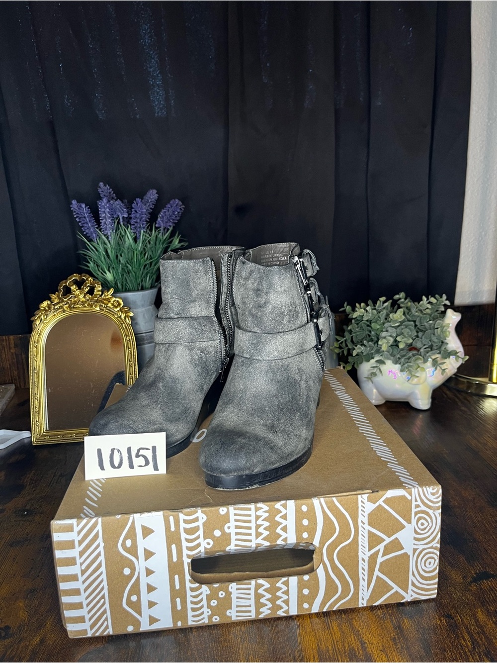 Daytrip Gray Triple Buckle Wedge Ankle Booties Size 7.5